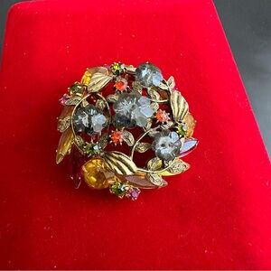 Vintage Multicolor Rhinestone Dome Brooch